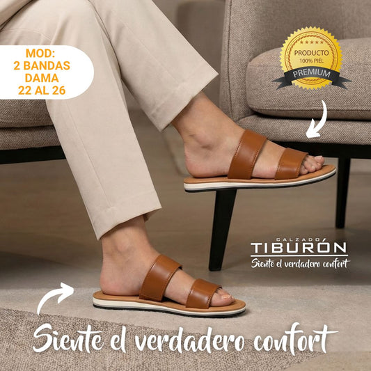 CALZADO TIBURON® SANDALIAS SUAVES DE PIEL PARA MUJER - 2 BANDAS