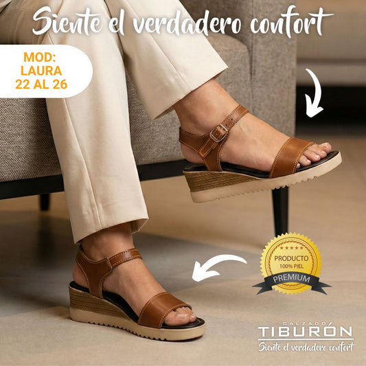 CALZADO TIBURON® SANDALIAS SUAVES DE PIEL PARA MUJER - LAURA