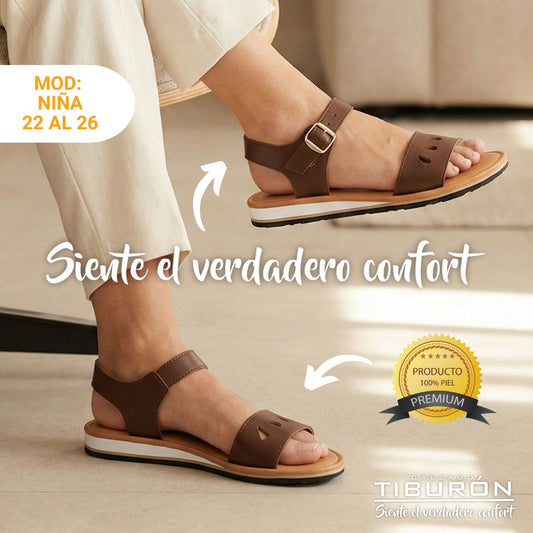 CALZADO TIBURON® SANDALIAS SUAVES DE PIEL PARA MUJER - MOD NIÑA