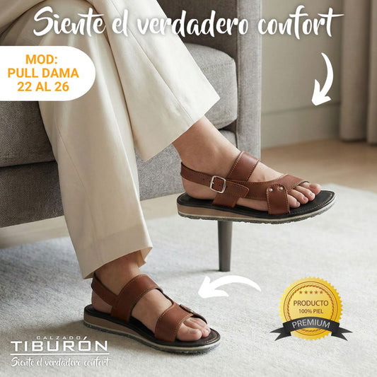 CALZADO TIBURON® SANDALIAS SUAVES DE PIEL PARA MUJER - PULL