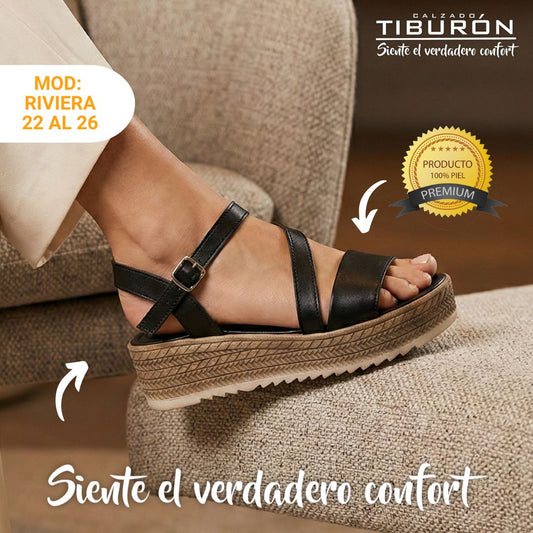 CALZADO TIBURON® SANDALIAS SUAVES DE PIEL PARA MUJER - RIVIERA